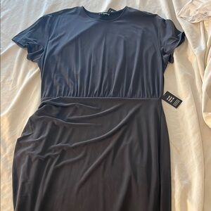 Express Blue Sheath Midi Dress Short Sleeve Crew Neck